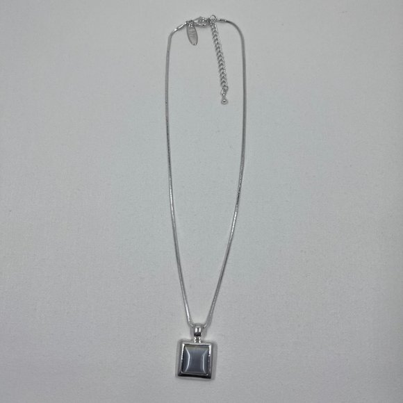 NY Silver Toned 16” Necklace with Smokey Grey Square Tigers Eye Pendant - Picture 5 of 5